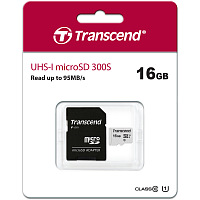 Transcend TS16GUSD300S-A 16GB microSDHC Class 10 UHS-I U1 R95, W45MB/s with SD adapter